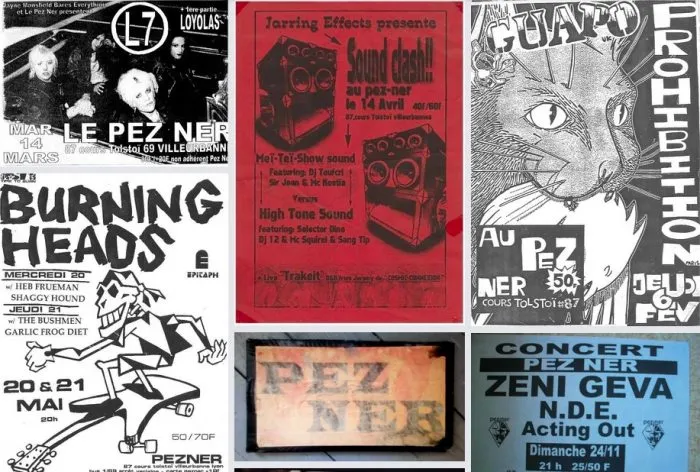 Photo d'un ensemble d'affiches colorées produites par différentes salles de concerts lyonnaises