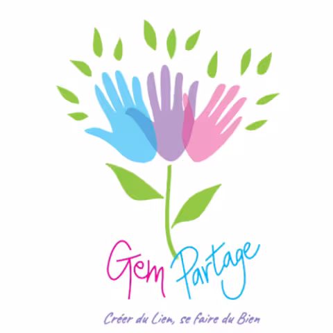 Plusieurs mains entrelacées forment un bouquet avec le sous-titre "Créer du lien, se faire du bien"