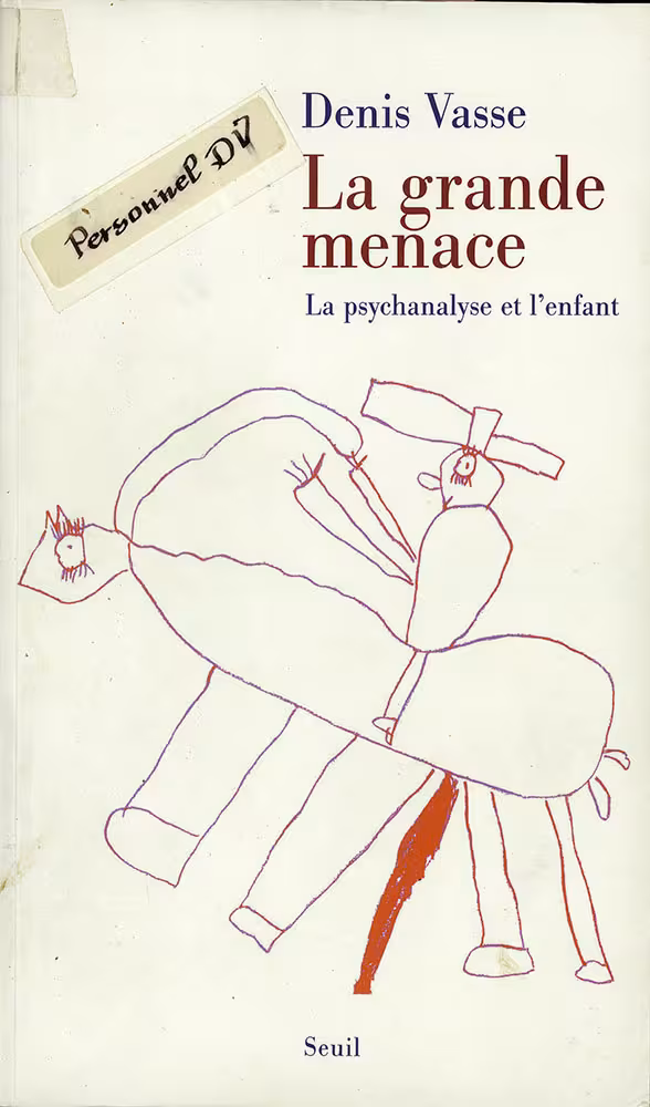 Ms 7681 (2B-10). Couverture de l'ouvrage de Denis Vasse, La grande menace, édité en 2004 et illustré par un dessin issu de la cure de Christian (1972-1973) (exemplaire personnel de Denis Vasse).
