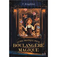 boulangère derrière sa vitrine jonglant avec des pains d'épice